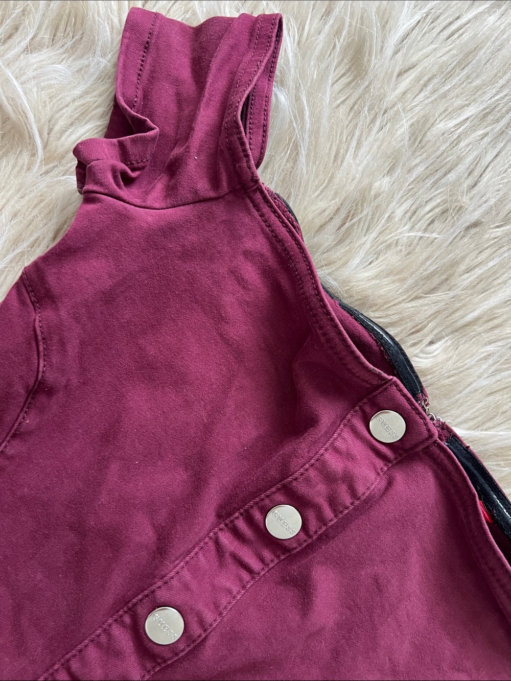 Guess Burgundy Bodycon Mini Dress - Off-Shoulder Button-Front